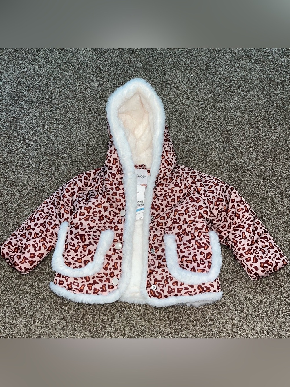 NWT 18 mo. girl Jessica Simpson Leopard Print Coat with Faux Fur Lining